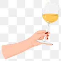 Hand raising png wine glass sticker, party illustration, transparent background