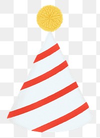 Birthday cone hat png sticker, red striped design, transparent background