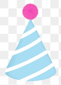 Birthday cone hat png sticker, blue striped design, transparent background