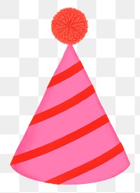 Birthday cone hat png sticker, pink striped design, transparent background