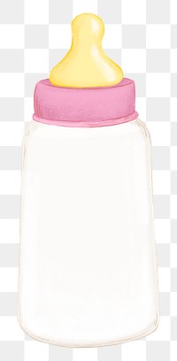 Pink baby bottle png sticker, object illustration, transparent background