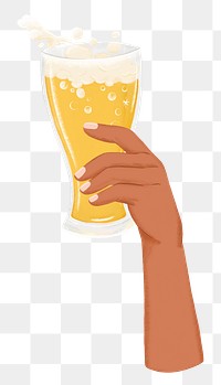 Hand raising png beer glass sticker, party illustration, transparent background