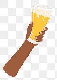 Hand raising png beer glass sticker, party illustration, transparent background