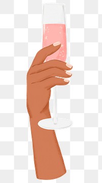 Hand raising png champagne glass sticker, party illustration, transparent background