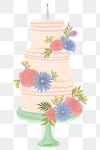 Floral birthday cake png sticker, celebration graphic, transparent background