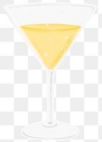 Yellow martini glass png sticker, cocktail drink graphic, transparent background