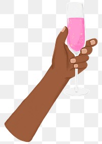 Hand raising png champagne glass sticker, party illustration, transparent background