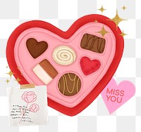 Valentine's chocolate box png sticker, cute dessert illustration, transparent background
