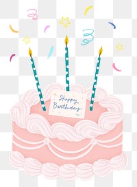 Pink birthday cake png sticker, celebration graphic, transparent background