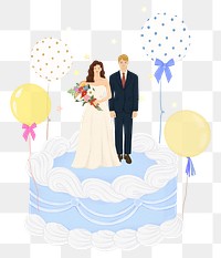 Bride png groom sticker, wedding cake graphic, transparent background