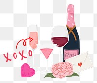 Pink champagne png sticker, Valentine's celebration drinks, transparent background