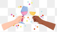 Clinking wine glasses png sticker, celebration drink, transparent background