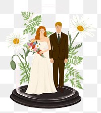 Bride png groom glass dome sticker, wedding gift, transparent background