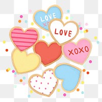 Valentine's heart cookies png sticker, cute illustration, transparent background