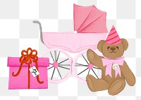 Girls' gift set png sticker, baby's essentials illustration, transparent background