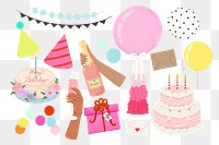 Birthday party png sticker set, transparent background