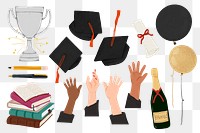 Graduation doodle png education sticker set, transparent background