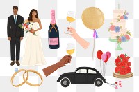 Wedding sticker png celebration set, transparent background