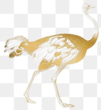 Gold ostrich png animal sticker, transparent background