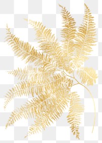 Fern leaf png gold sticker, transparent background