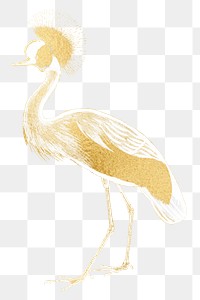 Gold crown crane png sticker, transparent background