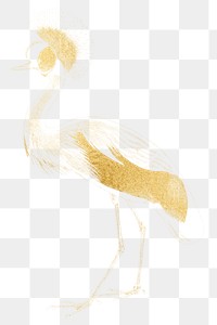 Gold crown crane png sticker, transparent background