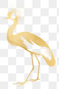 Gold crown crane png sticker, transparent background