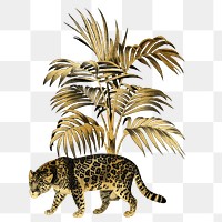 Golden jaguar png tiger sticker, transparent background