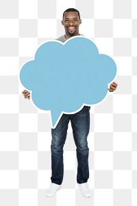 Png man holding speech bubble, transparent background