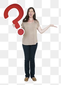 Png woman with question mark, transparent background