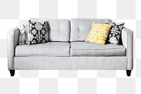 Gray couch png, transparent background