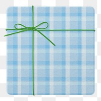 Gift box png sticker, blue flannel design , transparent background