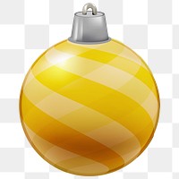 Christmas bauble png striped yellow ball sticker, transparent background