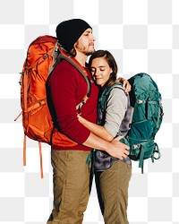 Couple backpackers png sticker, transparent background