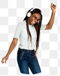 Woman listening to music png sticker, transparent background