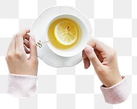 Lemon tea cup png sticker, transparent background