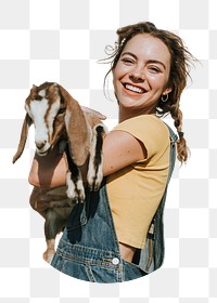 Woman holding baby goat png sticker, transparent background