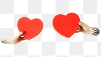 Red hearts png, tattooed hands in transparent background