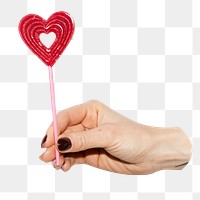 Hand holding lollipop png sticker, transparent background