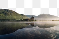 Castle & lake png border, transparent background