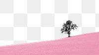 Lonely tree png, pink field, border, transparent background