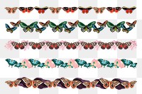 Vintage butterfly pattern png border sticker set, transparent background