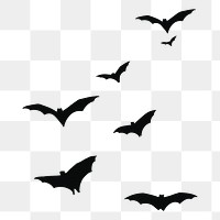 Flying bats silhouette png sticker, Halloween graphic, transparent background