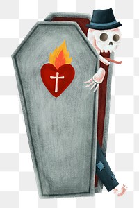 Ghost coffin png sticker, cute Halloween illustration, transparent background