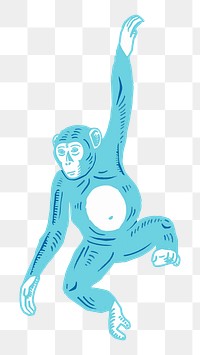 Blue monkey png illustration sticker, animal on transparent background