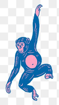 Blue monkey png illustration sticker, animal on transparent background