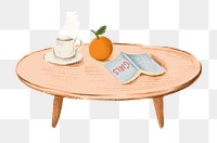 Aesthetic coffee table png sticker, transparent background