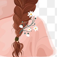 PNG braided hair & daisy sticker, transparent background