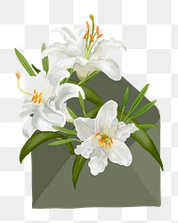 PNG aesthetic lily & envelope sticker, transparent background