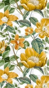 PNG vintage yellow flower pattern sticker, painting by Pierre Joseph Redouté on transparent background. Remixed by rawpixel.